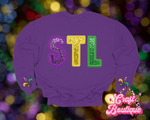 STL Mardi Pardi Faux Sequin Purple Sweatshirt