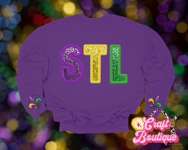 STL Mardi Pardi Faux Sequin Purple Sweatshirt