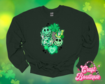 Retro St. Patrick's Day Collage Printed Sweatshirt - Forest Green