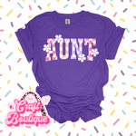 Checkered and Daisy Aunt Printed Tee - Heather Purple