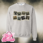 Vintage Wash Horror Friends Polaroid Picture Collage Printed Sweatshirt - Heather Ash Gray