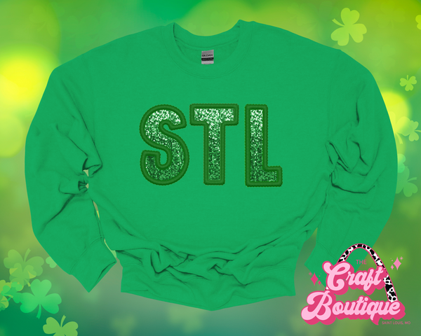 Monochromatic STL Faux Sequin Printed Sweatshirt - Green