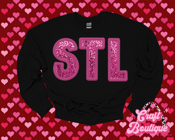 Pink Faux Sequin STL Sweatshirt - Black