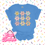 Pastel Smiley Daisies Printed Tee - Carolina Blue
