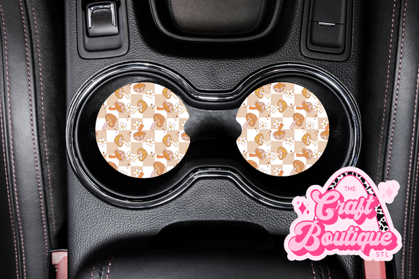 Cute Checkered Mushroom Car Coaster Set