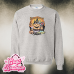 Vintage Wash Town of Halloween Colorful Collage Printed Sweatshirt - Heather Ash Gray