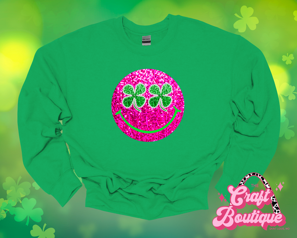 Pink Smiley Faux Sequin Printed Sweatshirt - Green