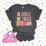 In Dolly We Trust Preppy Printed Tee - Heather Dark Gray