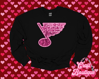Pink Faux Sequin Blues Note Sweatshirt - Black