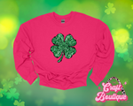 Faux Sequin Shamrock Printed Sweatshirt - Hot Pink