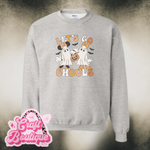 Vintage Wash Lets Go Ghouls Mouse & Duck Besties Printed Sweatshirt - Heather Ash Gray