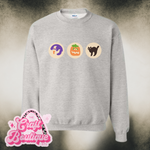 Vintage Wash Nostalgic Halloween Cookies Printed Sweatshirt - Heather Ash Gray