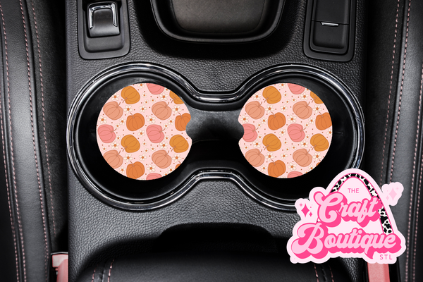 Pretty Pumpkins and Daisies Muted Car Coaster Set