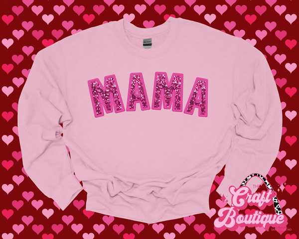 Monochromatic Faux Sequin MAMA Sweatshirt - Pink