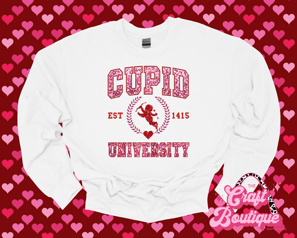 Faux Sequin Cupid University Printed Sweatshirt