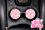 Pink Watercolor Pumpkins Car Coaster Set