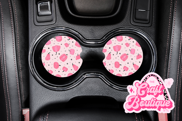 Pink Watercolor Pumpkins Car Coaster Set