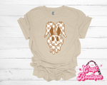 Tan Checkered Bunny Printed Tee - Khaki