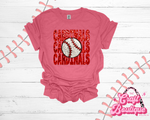 Cardinals with Baseball Faux Glitter Tee - Heather Red