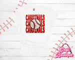 Cardinals with Baseball Faux Glitter Tee - White