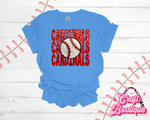 Cardinals with Baseball Faux Glitter Tee - Light Blue