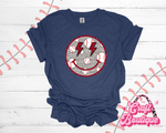 Trendy Baseball Smiley Faux Tee - Heather Navy