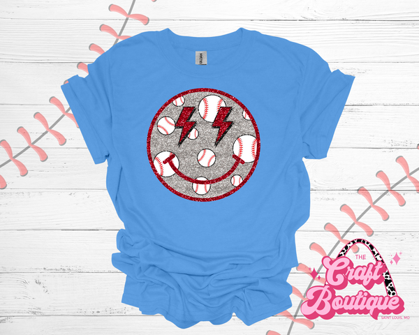 Trendy Baseball Smiley Faux Tee - Light Blue