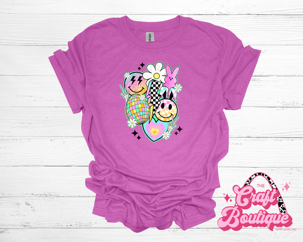 Retro Easter Collage Printed Tee - Heathered Light Purple