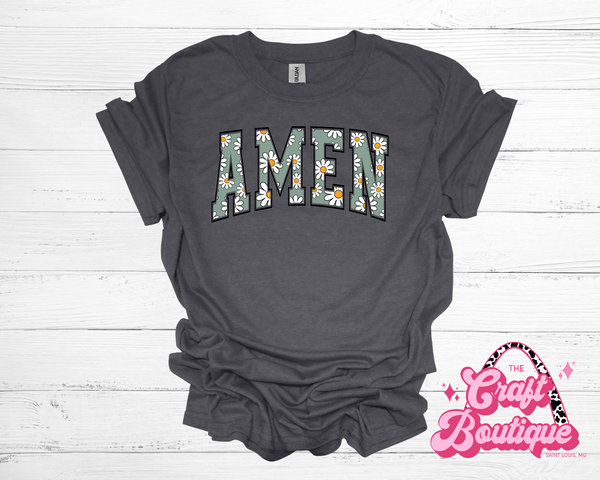 Daisy Print AMEN Printed Tee - Heather Dark Gray