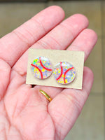 Iridescent Glitter Baseball Stud Earrings