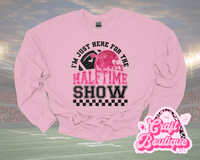 I'm Just Here for the Halftime Show Faux Glitter Printed Sweatshirt - Light Pink