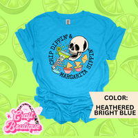 Chip Dippin and Margarita Sipping Skeleton Printed Tee - Heathered Bright Blue