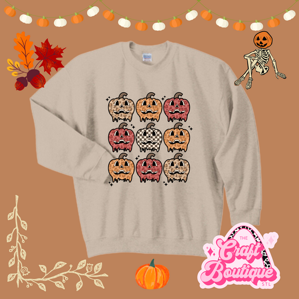 Leopard & Checkered Fall Color Pumpkins Printed Sweatshirt