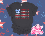 Red, White & Bows American Flag Printed T-Shirt - Charcoal