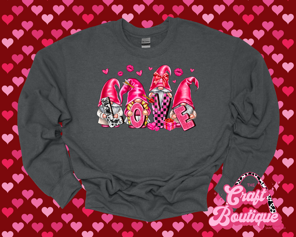Valentine's Day Gnomies Printed Sweatshirt - Gray