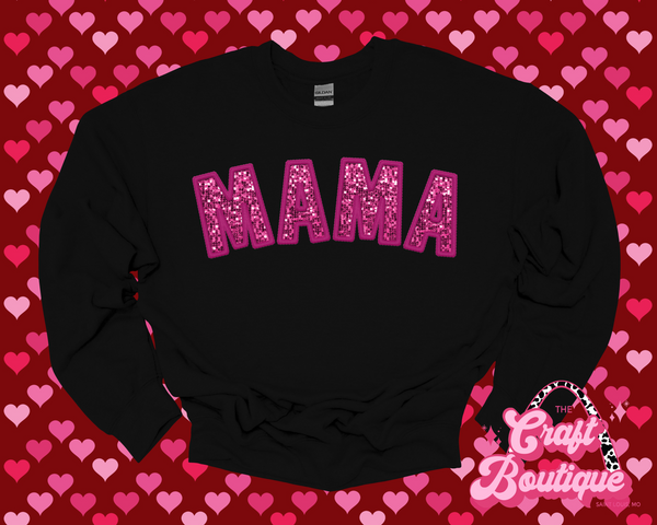 Pink Faux Sequin MAMA Sweatshirt - Black