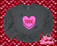 Toxic Faux Glitter Heart Printed Sweatshirt - Gray