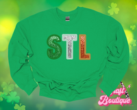 Irish Flag STL Faux Sequin Printed Sweatshirt - Green