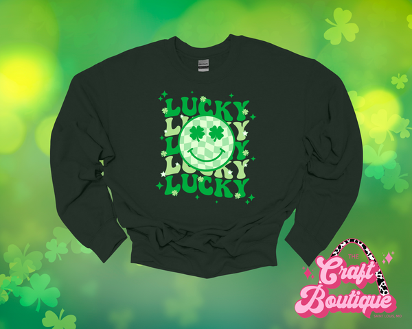 Trendy Smiley Lucky Printed Sweatshirt - Forest