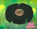 Lucky Lips Faux Glitter Printed Sweatshirt - Forest