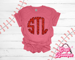 STL Monogram Faux Glitter Tee - Heather Red