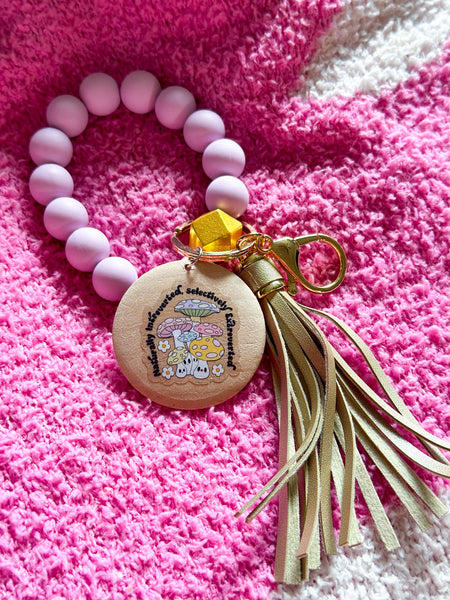 Lavender Naturally Introverted, Selectively Extroverted Mushrooms Silicone Bead Wristlet