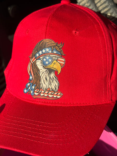 Red Baseball Hat - Merica Eagle