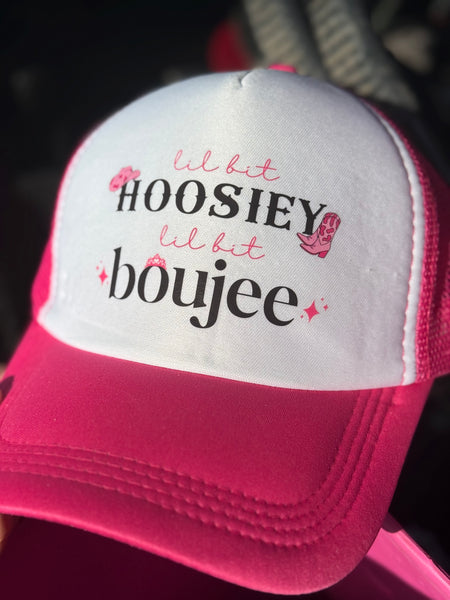 Pink & White Trucker Hat - Lil Bit Hoosiey Lil Bit Boujee