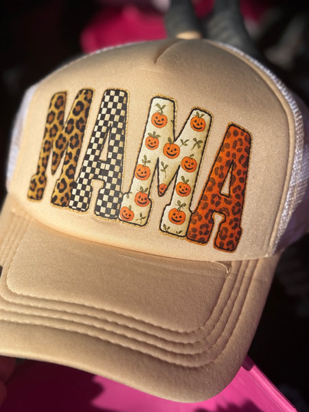 Khaki & White Checkerboard Trucker Hat - Fall Pattern MAMA