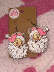 Pink Vintage Santa Wooden Earrings